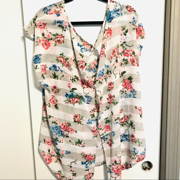 LIKE NEW! Torrid Striped Floral Button Back Chiffon Top 2X - Picture 4 of 7